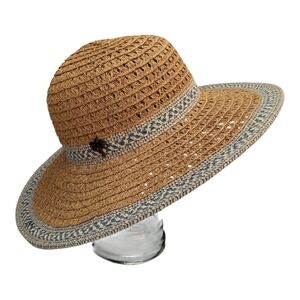 Sun'n'Sand Straw Hat Blue White Woven Trim